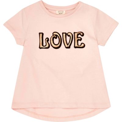 Mini girls pink &#39;Love&#39; print T-shirt